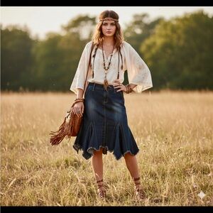 VTN ZoeyBeth Y2K Denim Handkerchief Hem Mermaid Skirt See Size In Description